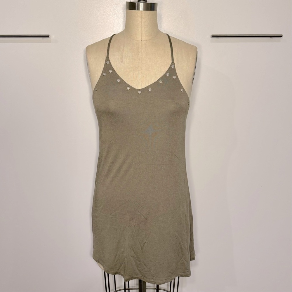 NWOT - gf by Geren Ford Olive Green Tank Mini Dress with Grommet Detailing S